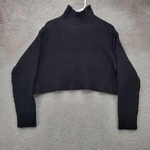 Elodie Cropped Knit Sweater Womens Large Turtleneck Black